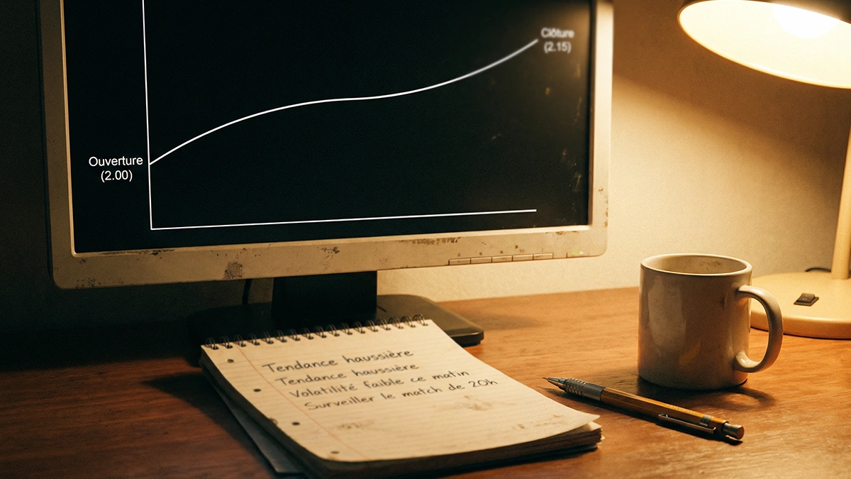 Écran d'ordinateur affichant l'évolution d'une cote sportive avec un graphique de ligne simple