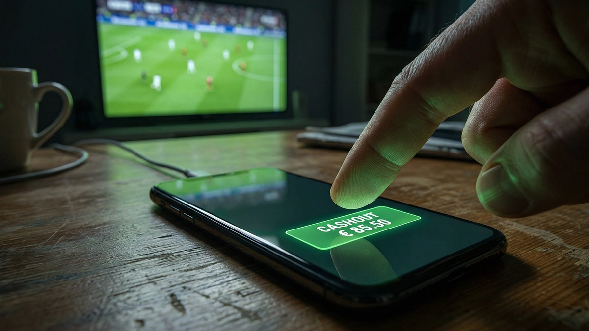 Écran de smartphone montrant une option de cashout sur un pari en cours