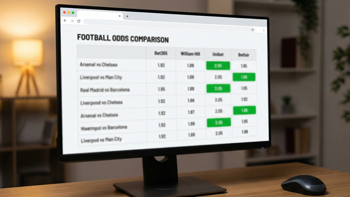 Écran d'ordinateur affichant un tableau comparatif de cotes de différents bookmakers