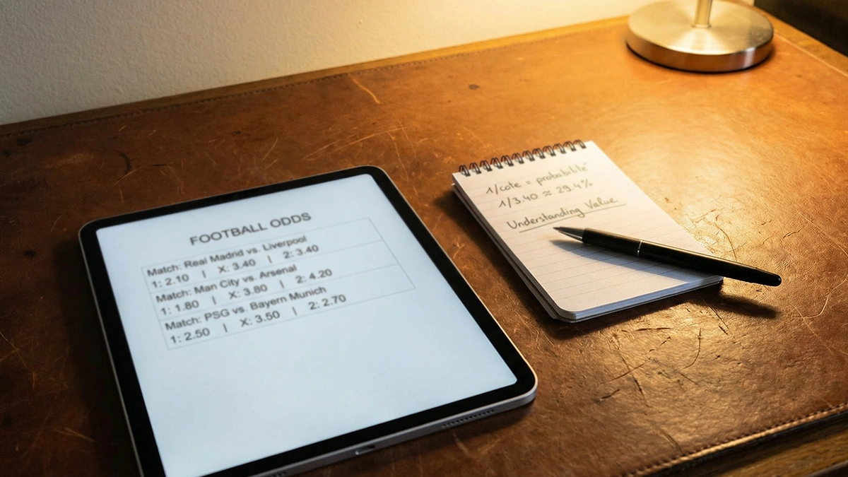 Tableau de cotes de paris sportifs affiché sur un écran avec un carnet de notes à côté