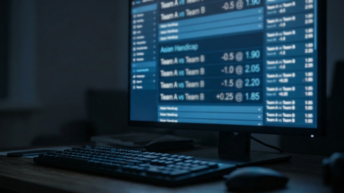 Gros plan sur un tableau de cotes de handicap asiatique affiché sur un écran de bureau