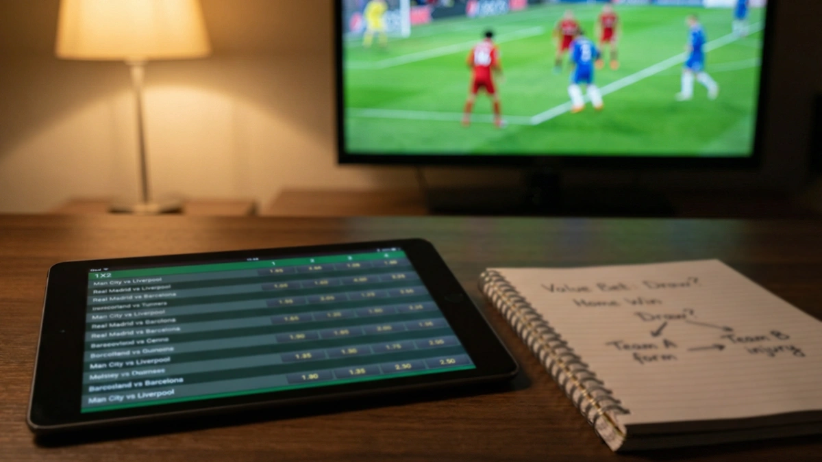 Types de paris sportifs — tableau de cotes sur écran avec terrain de football